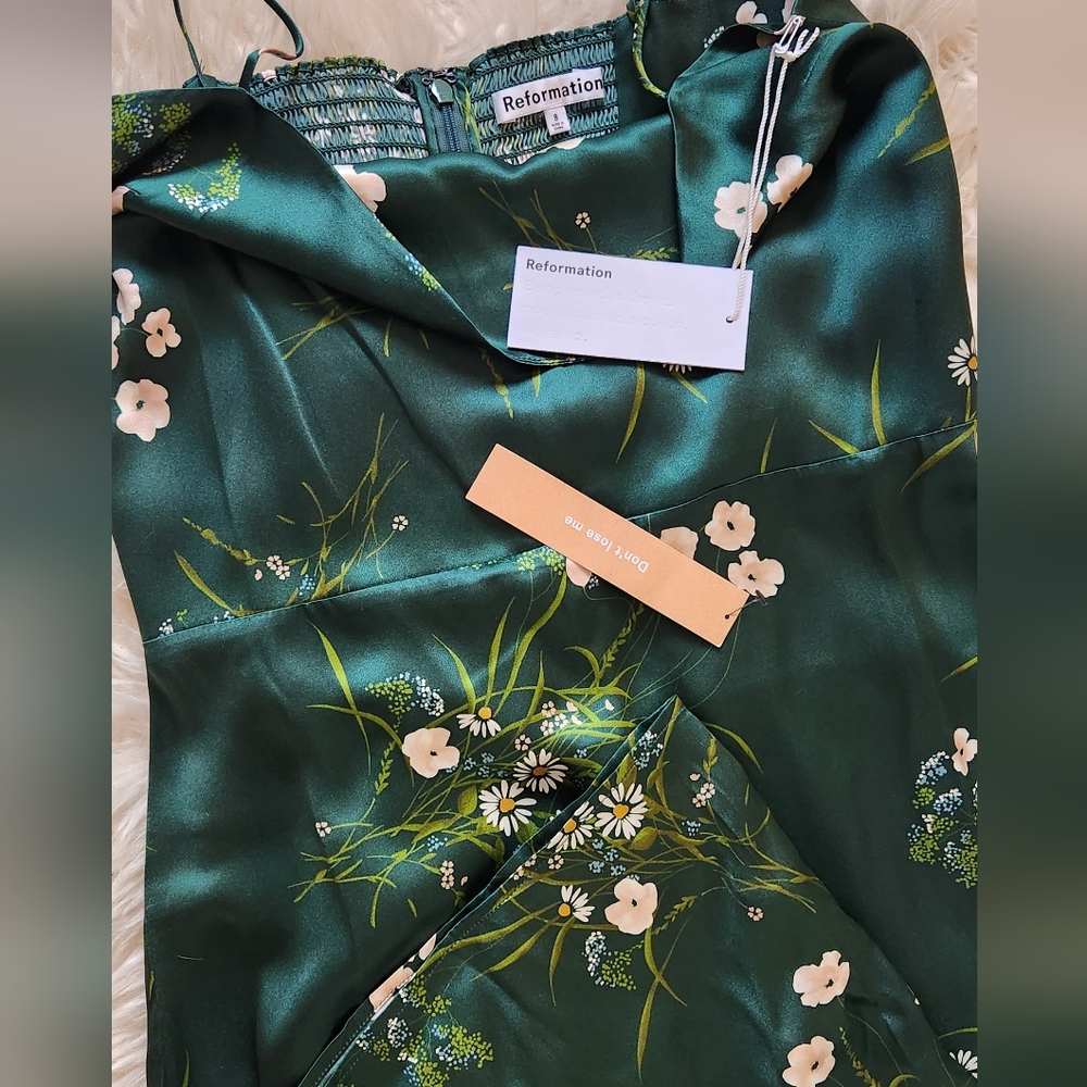 Reformation Frankie silk slip dress-dark green (size 4 remaining) NWOT - Picture 7 of 16